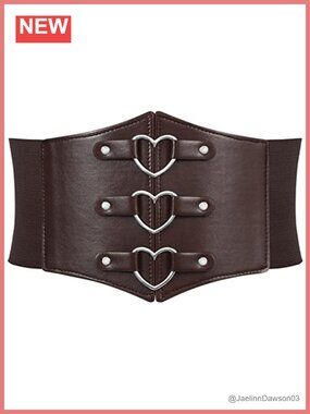 Faux Leather Wide Elastic Corset Belt Heart Ring Cosplay Waist Belt